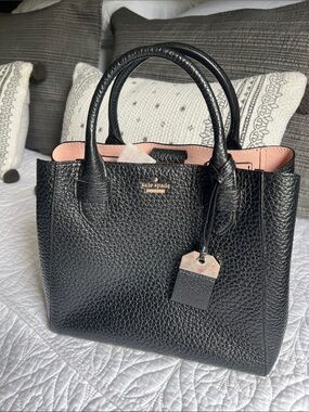 kate spade Black Pebbled Leather Satchel with Pink Interior